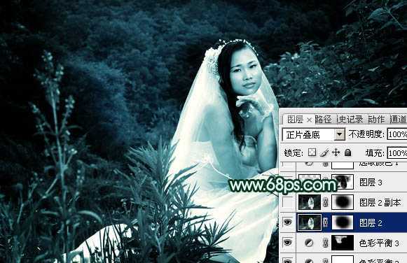 ‘Photoshop将外景婚片打造出柔美的古典暗绿色效果‘