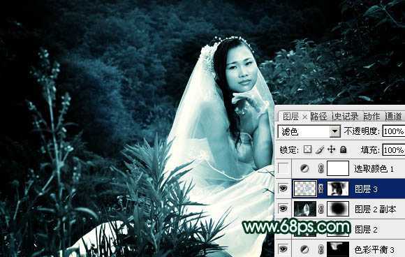 ‘Photoshop将外景婚片打造出柔美的古典暗绿色效果‘