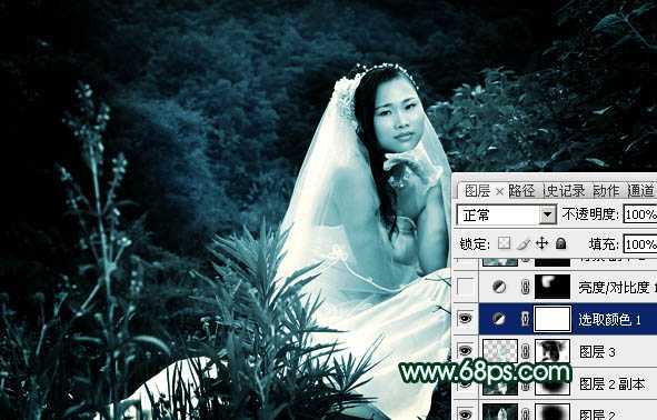 ‘Photoshop将外景婚片打造出柔美的古典暗绿色效果‘