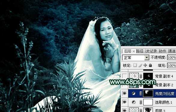 ‘Photoshop将外景婚片打造出柔美的古典暗绿色效果‘