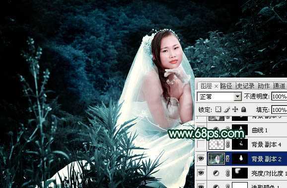 ‘Photoshop将外景婚片打造出柔美的古典暗绿色效果‘