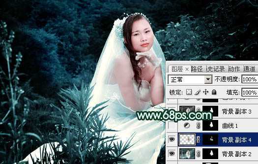 ‘Photoshop将外景婚片打造出柔美的古典暗绿色效果‘