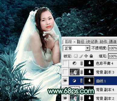 ‘Photoshop将外景婚片打造出柔美的古典暗绿色效果‘