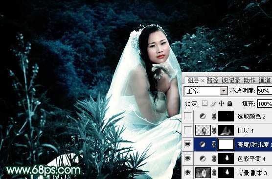 ‘Photoshop将外景婚片打造出柔美的古典暗绿色效果‘