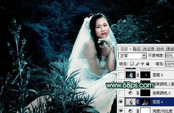 ‘Photoshop将外景婚片打造出柔美的古典暗绿色效果‘