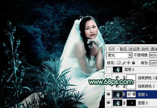 ‘Photoshop将外景婚片打造出柔美的古典暗绿色效果‘