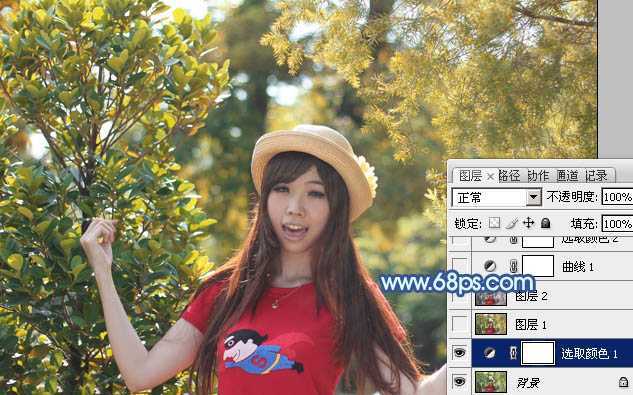 ‘ps利用通道替换为树林中人物调出唯美的蓝红色‘