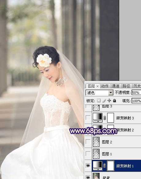 ‘Photoshop制作古典暗蓝色外景美女婚片‘
