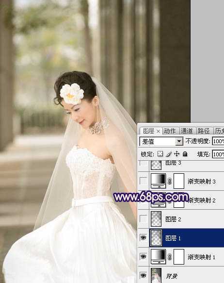 ‘Photoshop制作古典暗蓝色外景美女婚片‘