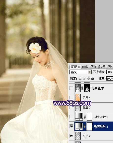‘Photoshop制作古典暗蓝色外景美女婚片‘