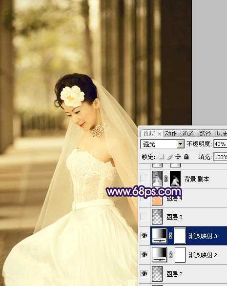 ‘Photoshop制作古典暗蓝色外景美女婚片‘