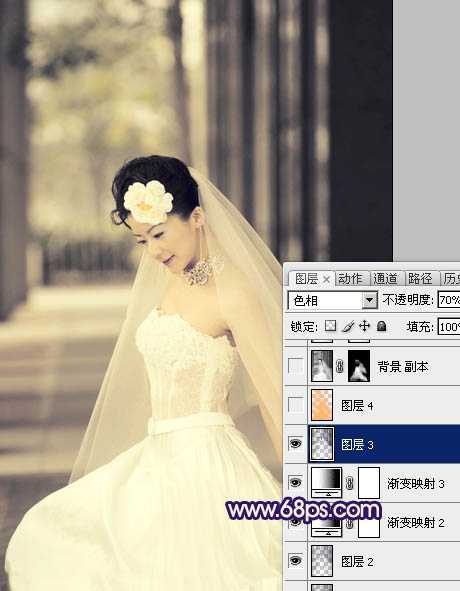 ‘Photoshop制作古典暗蓝色外景美女婚片‘