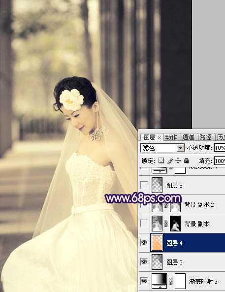 ‘Photoshop制作古典暗蓝色外景美女婚片‘