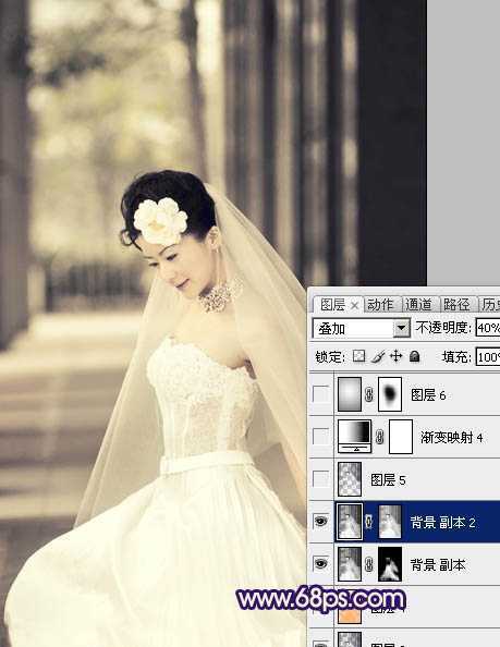 ‘Photoshop制作古典暗蓝色外景美女婚片‘