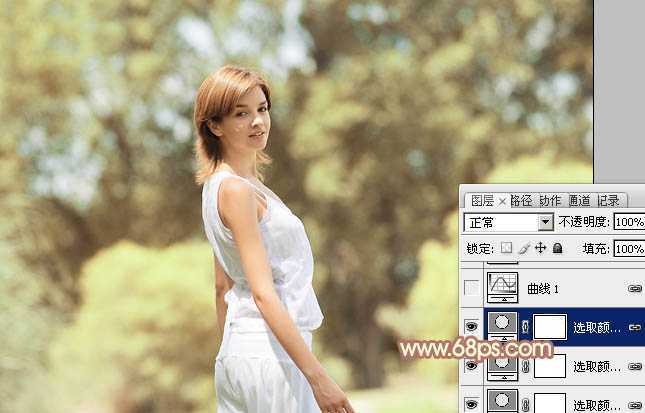 ‘Photoshop将外景人物图片调制出欧美流行的淡调黄褐色‘
