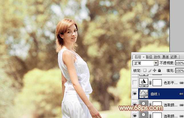 ‘Photoshop将外景人物图片调制出欧美流行的淡调黄褐色‘