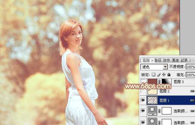 ‘Photoshop将外景人物图片调制出欧美流行的淡调黄褐色‘