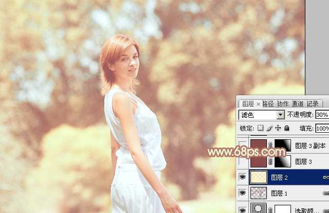 ‘Photoshop将外景人物图片调制出欧美流行的淡调黄褐色‘