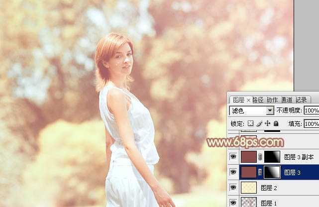 ‘Photoshop将外景人物图片调制出欧美流行的淡调黄褐色‘