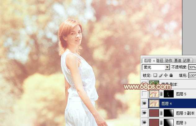 ‘Photoshop将外景人物图片调制出欧美流行的淡调黄褐色‘