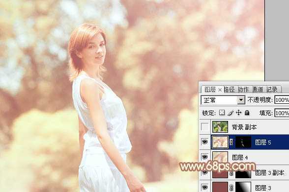 ‘Photoshop将外景人物图片调制出欧美流行的淡调黄褐色‘