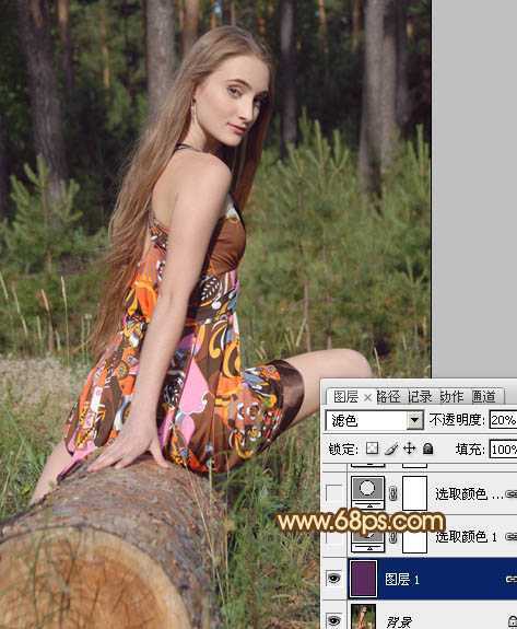 ‘Photoshop将树林美女图片调成淡淡的橙色调‘