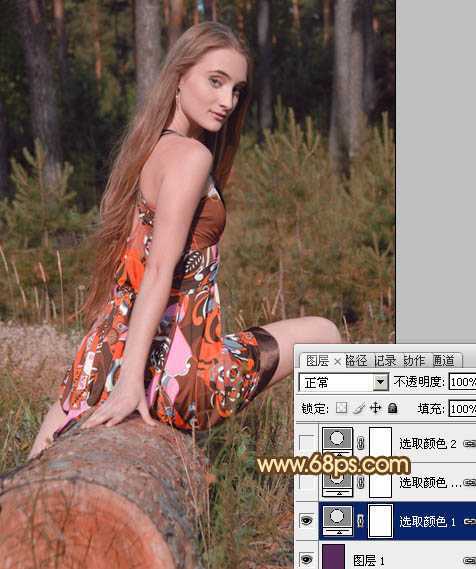‘Photoshop将树林美女图片调成淡淡的橙色调‘