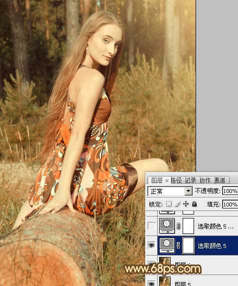 ‘Photoshop将树林美女图片调成淡淡的橙色调‘