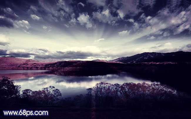 ‘Photoshop将风景图片调成暗调蓝红色‘