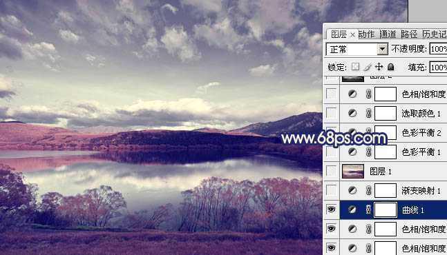‘Photoshop将风景图片调成暗调蓝红色‘