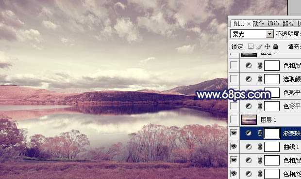 ‘Photoshop将风景图片调成暗调蓝红色‘
