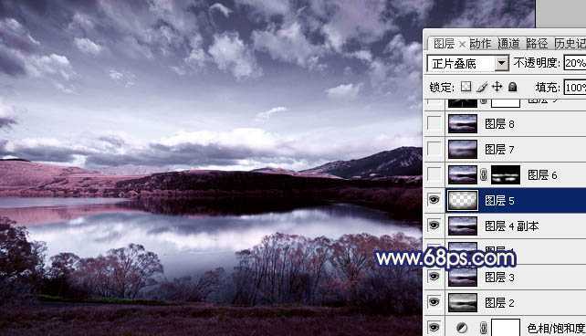 ‘Photoshop将风景图片调成暗调蓝红色‘