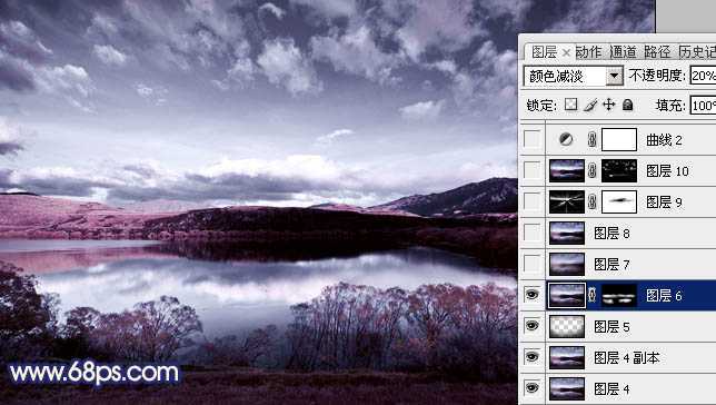 ‘Photoshop将风景图片调成暗调蓝红色‘