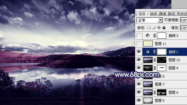 ‘Photoshop将风景图片调成暗调蓝红色‘