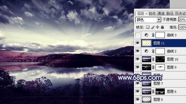 ‘Photoshop将风景图片调成暗调蓝红色‘