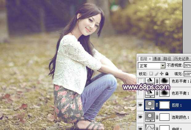 ‘Photoshop将外景美女图片打造古典中性黄褐色‘