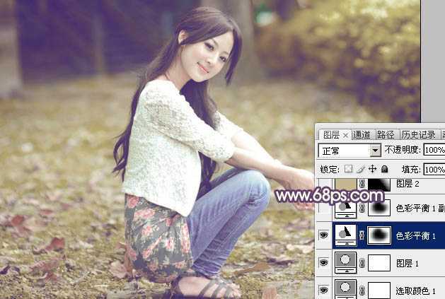 ‘Photoshop将外景美女图片打造古典中性黄褐色‘
