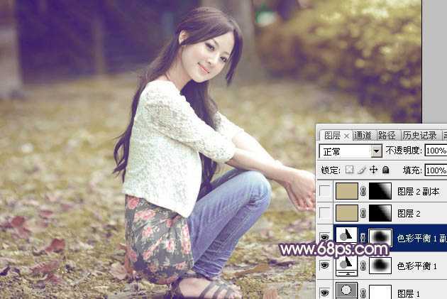 ‘Photoshop将外景美女图片打造古典中性黄褐色‘