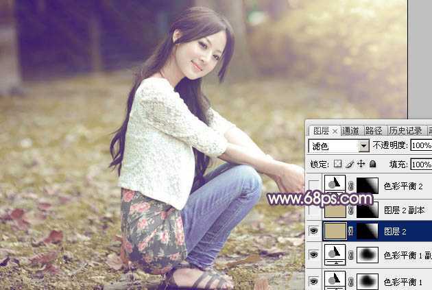 ‘Photoshop将外景美女图片打造古典中性黄褐色‘