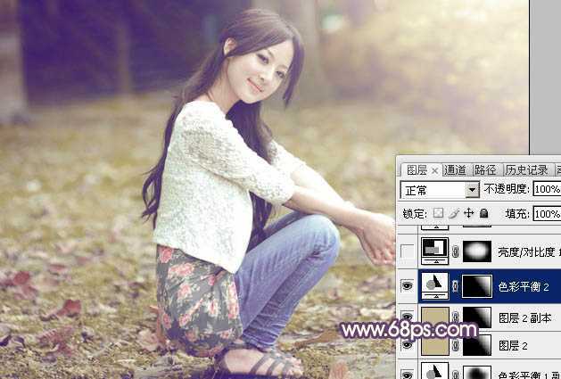‘Photoshop将外景美女图片打造古典中性黄褐色‘
