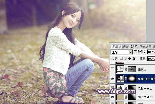 ‘Photoshop将外景美女图片打造古典中性黄褐色‘