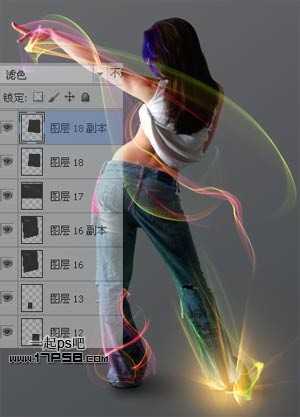 ‘photoshop将美女图片合成动感的彩色光电效果‘