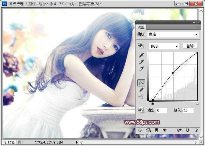 ‘Photoshop为人物图片调制出柔和的淡调黄紫色‘