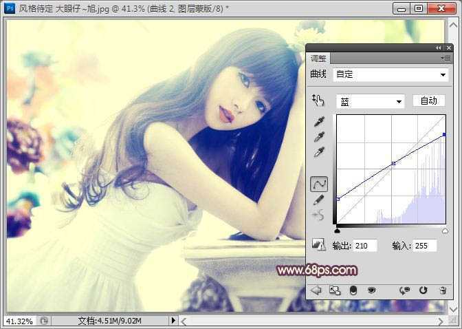 ‘Photoshop为人物图片调制出柔和的淡调黄紫色‘