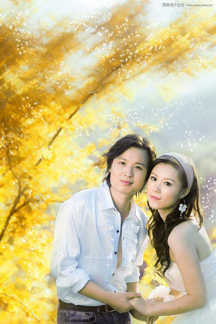 ‘Photoshop将外景婚片调制出唯美秋季色调效果‘