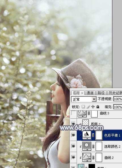 ‘Photoshop将给外景美女图片调制出梦幻的中性淡冷色‘