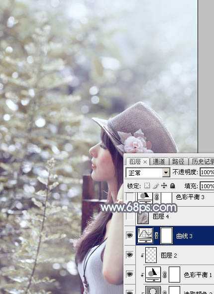 ‘Photoshop将给外景美女图片调制出梦幻的中性淡冷色‘