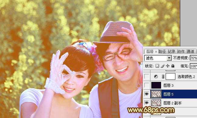 ‘Photoshop将外景情侣图片调制出温馨柔美的淡黄色‘