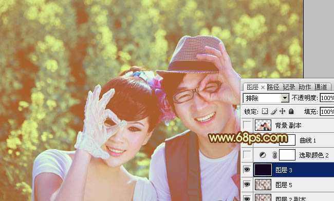 ‘Photoshop将外景情侣图片调制出温馨柔美的淡黄色‘