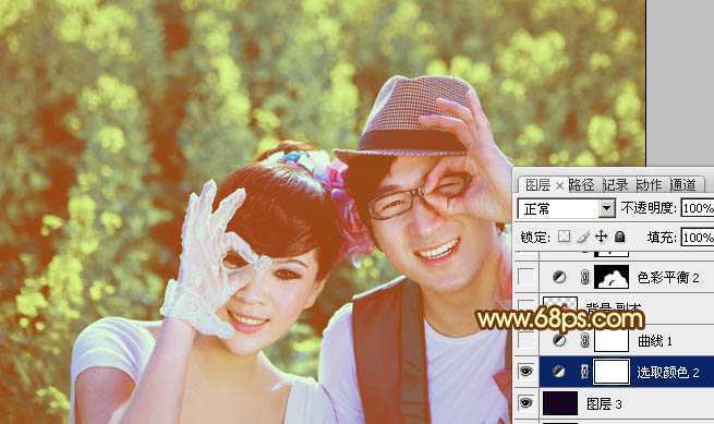‘Photoshop将外景情侣图片调制出温馨柔美的淡黄色‘